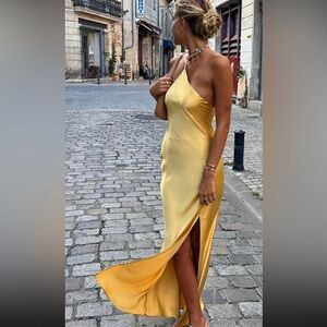 Commense Gold Satin Maxi Dress